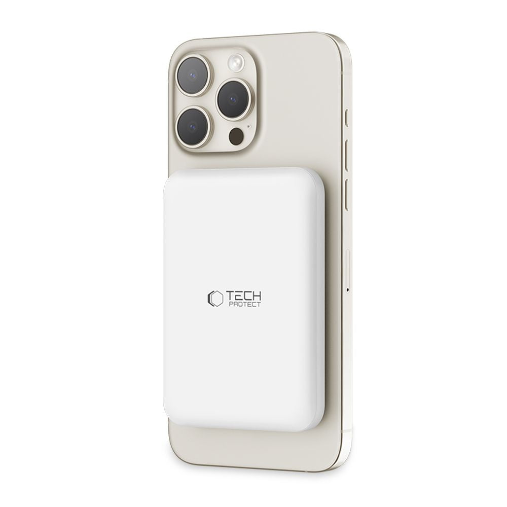 External Wireless Battery Tech-Protect PB10 LifeMag, 5000mAh, 15W, PD + FQI, 1 x QI - 1 x USB-C, White