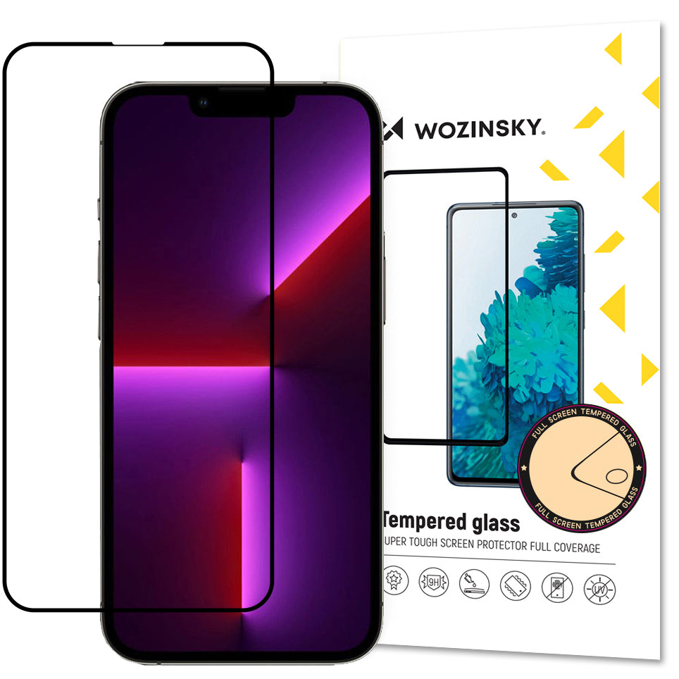 WZK Screen Protector for Apple iPhone 14 Plus / 13 Pro Max, Glass Protected, Full Glue, Black 